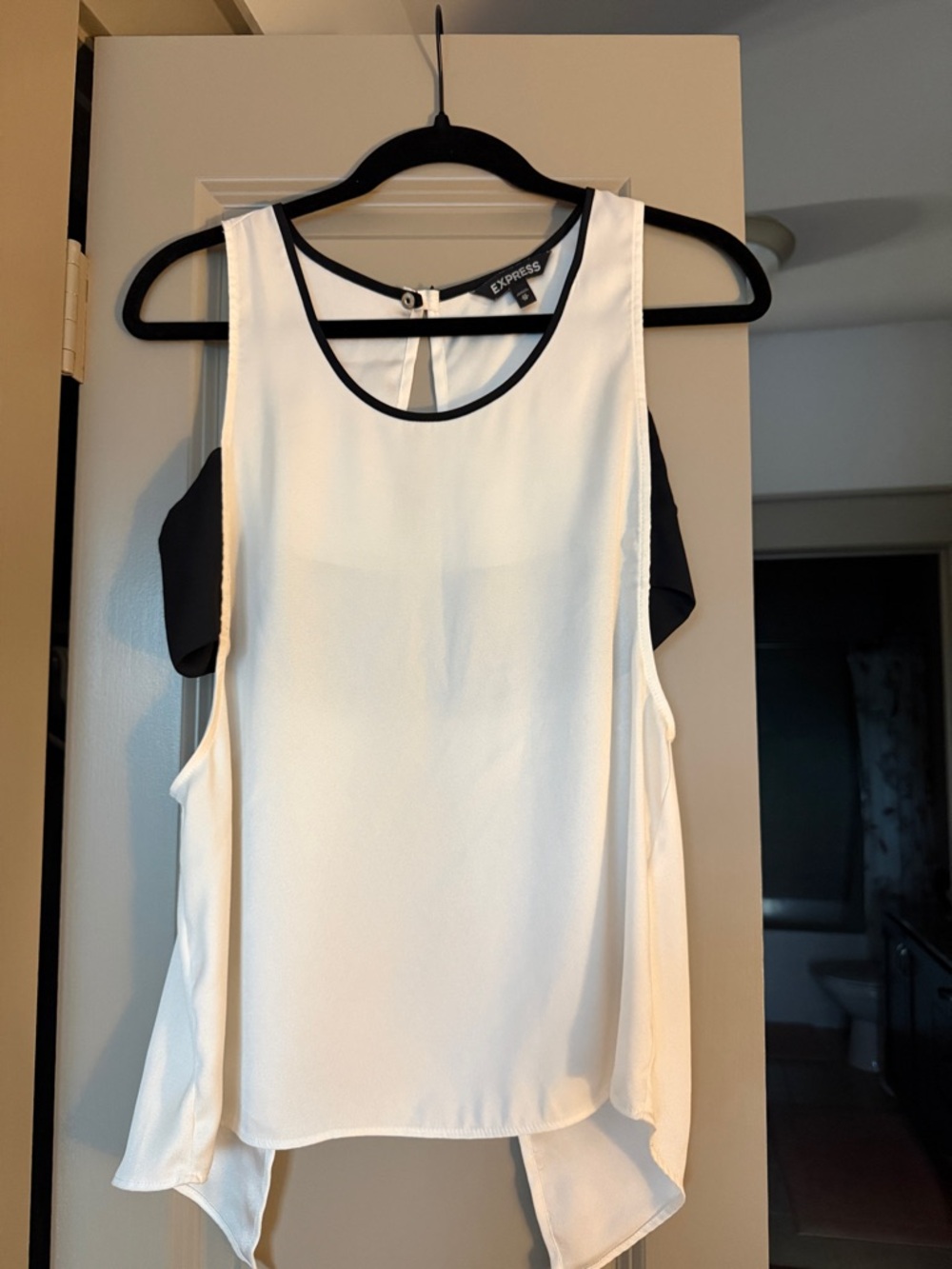Express White Sleeveless Layered Shell Top with Black Accents